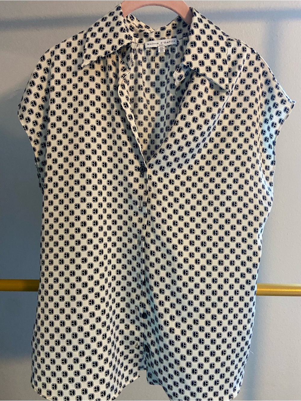 Maison d’Amelie Paris White & Black Printed Cap-Sleeve Blouse